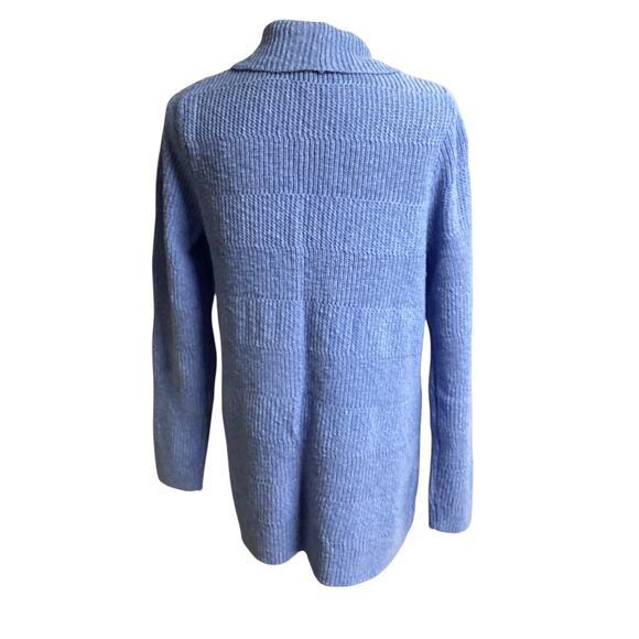 L.L. Bean Womens Sweater Blue Open Front Cardigan Shawl collar Tight Knit size L - Picture 3 of 8